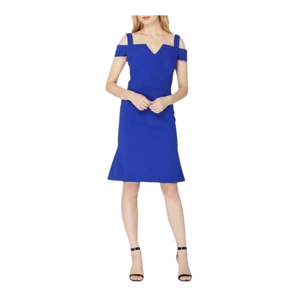 Tahari Arthur S. Levine Smoot Crepe Cold Shoulder Cobalt Royal Blue Dress Sz 6P